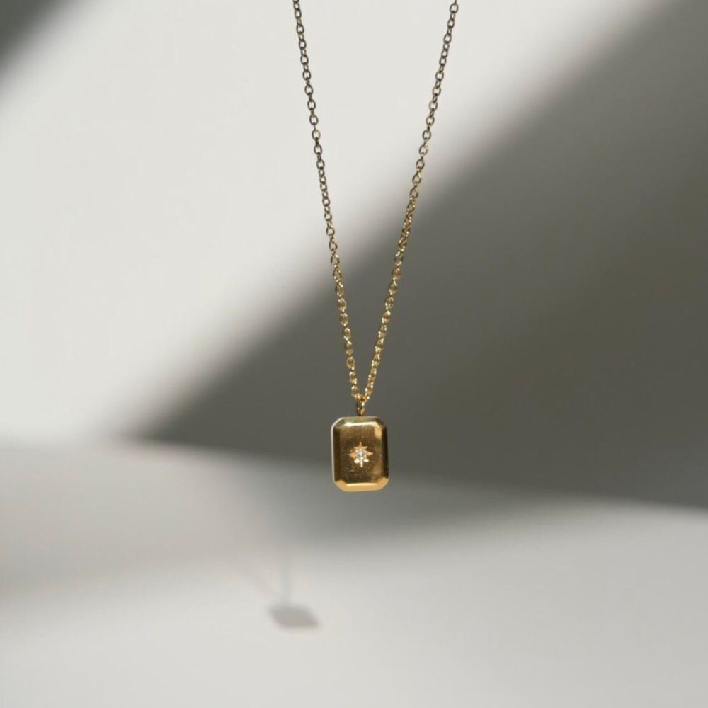 18K Gold Plated Rectangular Tag North Star Pendant Necklace
